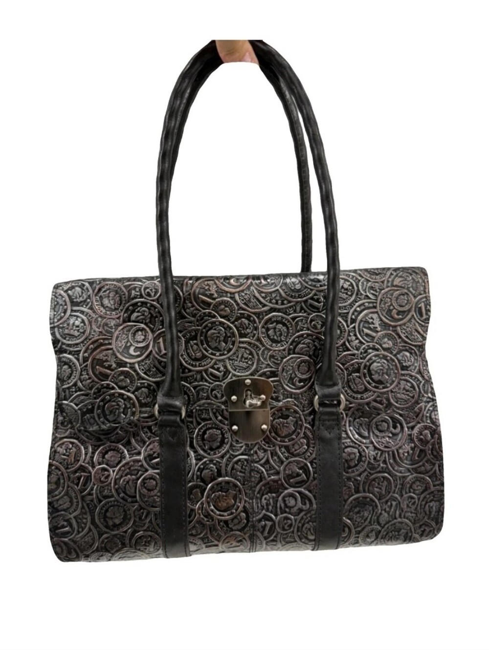 NWT Patricia Nash Vienna Leather Satchel RARE PEWTER COIN PRINT